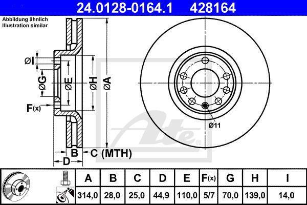 ATE 24.0128-0164.1 тормозной диск на OPEL VECTRA C