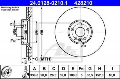 ATE 24.0128-0210.1 Диски торм.VOLVO V70III,XC70 II 2007=> (336x28мм) вентилируемые
