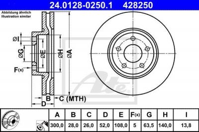 ATE 24.0128-0250.1 Диск тормозной передн, FORD: MONDEO IV 1.6 EcoBoost/1.6 TDCi/1.6 Ti/1.8 TDCi/2.0/2.0 EcoBoost/2.0 Flexifuel/2.0 LPG/2.0 SCTi/2.0 TDCi/2.2 TDCi/2.3/2.5 07-, MONDEO