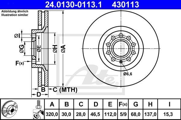 ATE 24.0130-0113.1 Диск торм. пер. Audi A4 S4 quattro, A6 2.7T