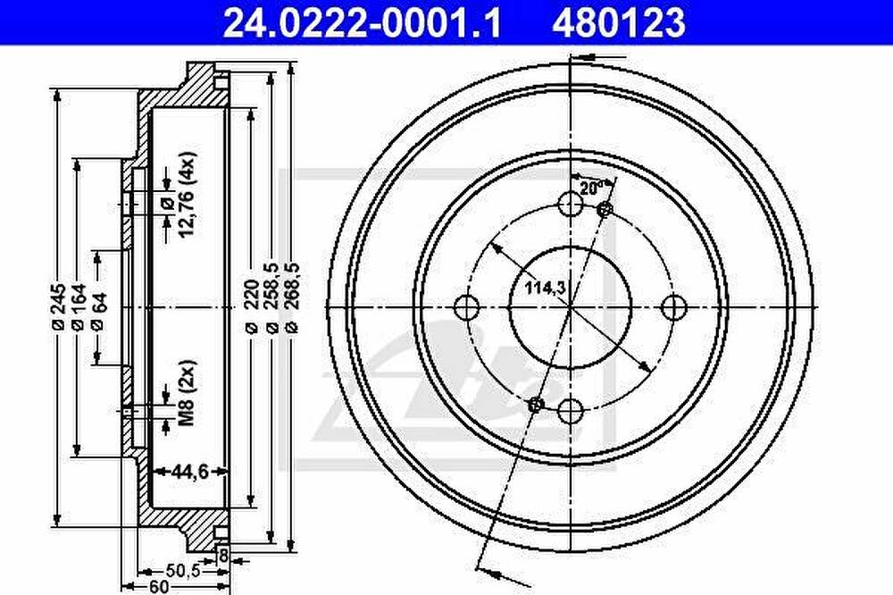 ATE 24.0222-0001.1 тормозной барабан на HONDA ACCORD IV (CB)