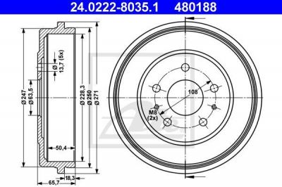ATE 24.0222-8035.1 тормозной барабан на VW BORA универсал (1J6)