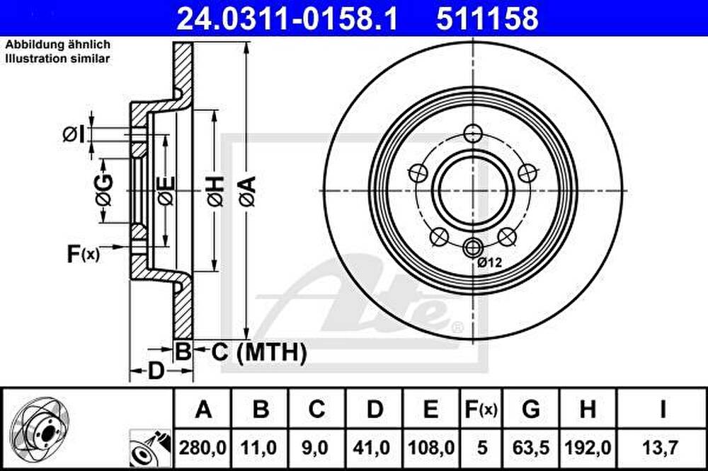 ATE 24.0311-0158.1 тормозной диск на FORD C-MAX (DM2)