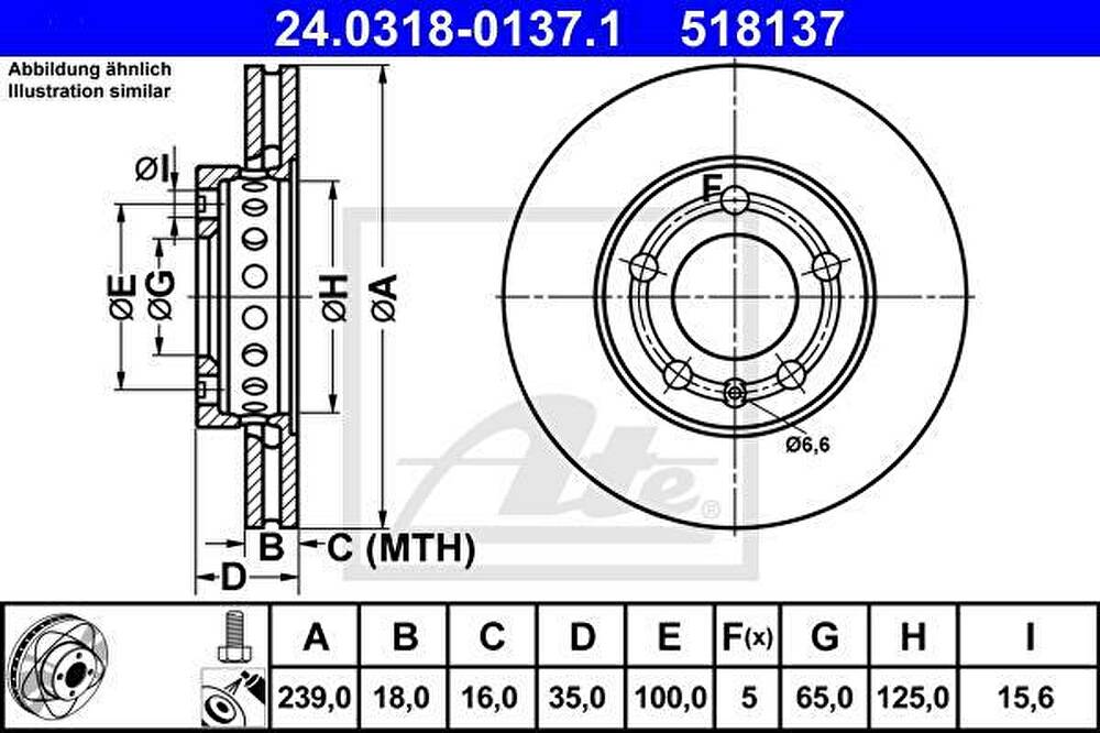 ATE 24.0318-0137.1 тормозной диск на SKODA FABIA