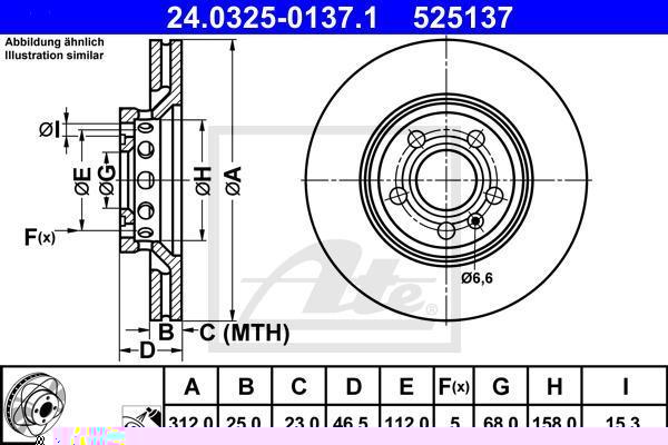 ATE 24.0325-0137.1 Диски торм.AUDI A4,A6/VW PASSAT (312x25) вентилируемые