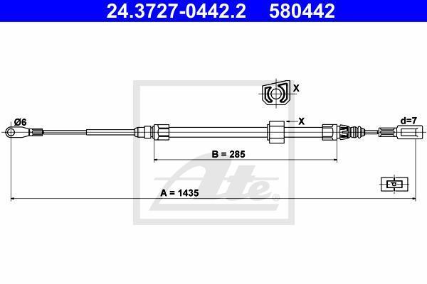 ATE 24.3727-0442.2 трос, стояночная тормозная система на MERCEDES-BENZ SPRINTER 2-t c бортовой платформой/ходовая часть (901, 902)