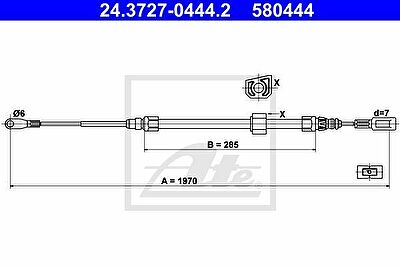 ATE 24.3727-0444.2 трос, стояночная тормозная система на MERCEDES-BENZ SPRINTER 2-t c бортовой платформой/ходовая часть (901, 902)