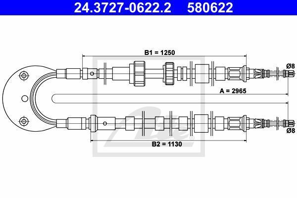 ATE 24.3727-0622.2 трос, стояночная тормозная система на FORD ESCORT IV (GAF, AWF, ABFT)