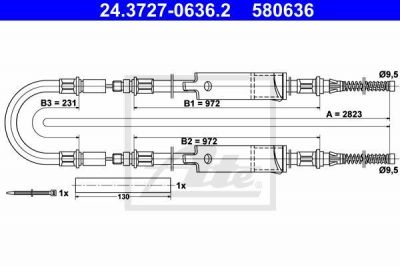 ATE 24.3727-0636.2 Трос руч.тормоза FORD TRANSIT 80-190 94-12.99 L=2823мм для одинарных колёс