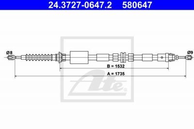 ATE 24.3727-0647.2 Трос руч.тормоза FORD MONDEO III седан L=1735 мм