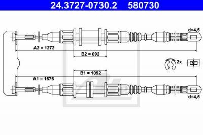 ATE 24.3727-0730.2 трос, стояночная тормозная система на OPEL KADETT E Наклонная задняя часть (33_, 34_, 43_, 44_)