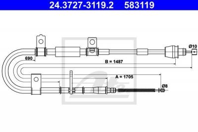 ATE 24.3727-3119.2 трос, стояночная тормозная система на HYUNDAI ELANTRA седан (XD)