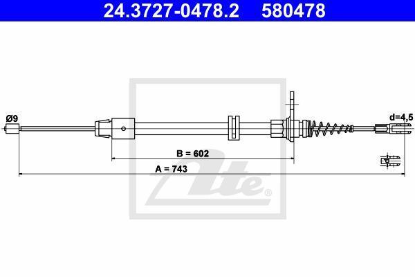 ATE 24372704782 ТРОС РУЧНИКА MER W212 1.8-6.2 09- ЗАД L R (L=743mm)