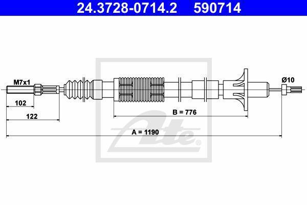 ATE 24.3728-0714.2 трос, управление сцеплением на OPEL OMEGA A (16_, 17_, 19_)