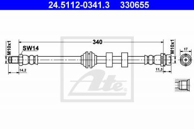 ATE 24.5112-0341.3 Шланг торм.пер.FORD FOCUS 1998-09.2004 340мм