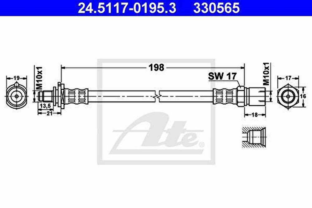 ATE 24.5117-0195.3 тормозной шланг на OPEL ASTRA F Наклонная задняя часть (53_, 54_, 58_, 59_)