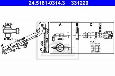 ATE 24.5161-0314.3 тормозной шланг на PEUGEOT 407 (6D_)