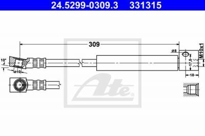 ATE 24.5299-0309.3 тормозной шланг на OPEL KADETT E фургон (37_, 47_)