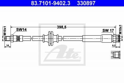 ATE 83.7101-9402.3 тормозной шланг на FIAT GRANDE PUNTO (199)