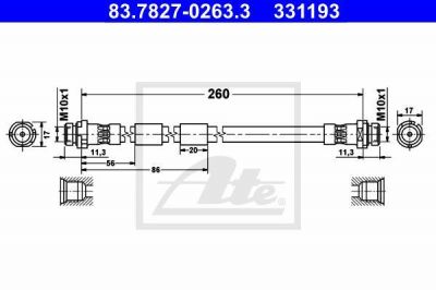 ATE 83.7827-0263.3 тормозной шланг на FORD FIESTA VI