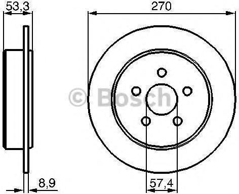 BOSCH Диск торм.зад.не вент. DODGE Neon II 99->05 (4509553, 0986478514)