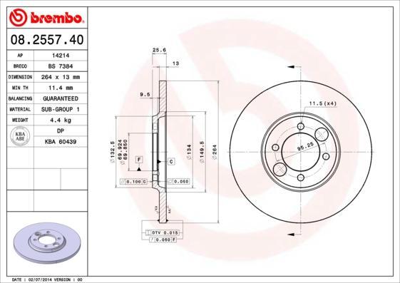 Brembo 08.2557.40 тормозной диск на JAGUAR XJ купе
