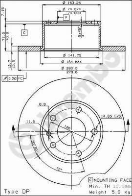 Brembo 08.3712.10 тормозной диск на 5 (E12)