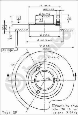 Brembo 08.3962.10 тормозной диск на PEUGEOT 305 I Break (581D)