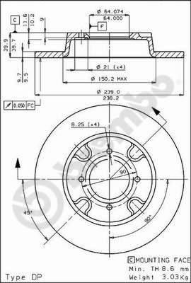 Brembo 08.4413.10 тормозной диск на NISSAN CHERRY II Traveller (VN10)