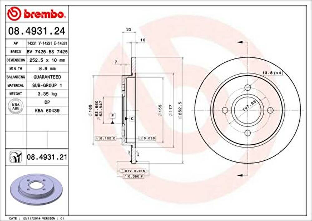 Brembo 08.4931.21 тормозной диск на FORD SIERRA (GBG, GB4)