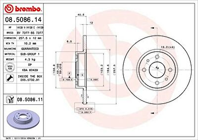 Brembo 08.5086.11 тормозной диск на FIAT PUNTO (188)