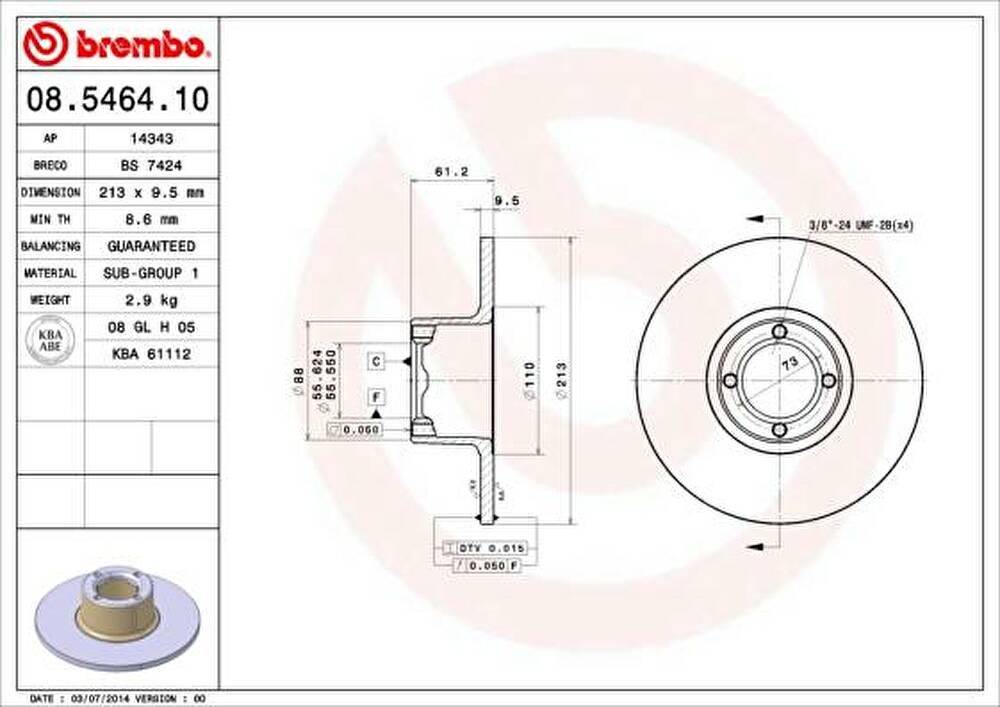 Brembo 08.5464.10 тормозной диск на ROVER MINI