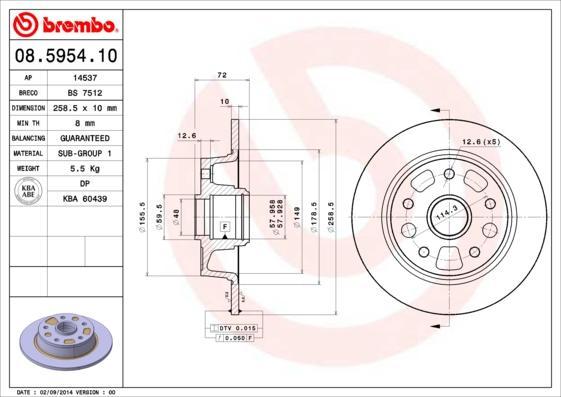 Brembo 08.5954.10 тормозной диск на MAZDA 626 III Hatchback (GD)