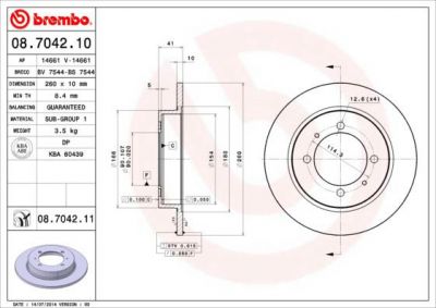 BREMBO Диск тормозной задн.не вент. VOLVO S40/V40 95-04, MITSUBISHI Carisma 97-06 30872940 крашенные (вместо 08.7042.10) (562059J, 08.7042.11)