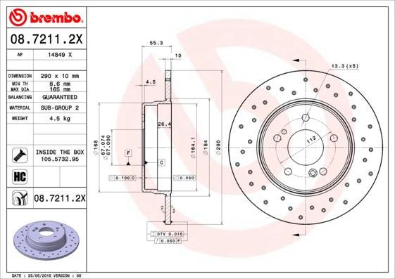 Brembo 08.7211.2X тормозной диск на MERCEDES-BENZ C-CLASS (W203)