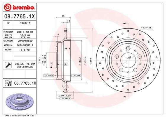 Brembo 08.7765.1X тормозной диск на VOLVO XC70 CROSS COUNTRY