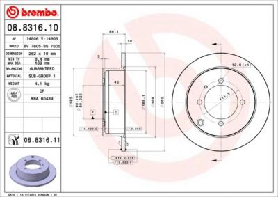 Brembo 08.8316.11 тормозной диск на MITSUBISHI LANCER универсал (CS_W)