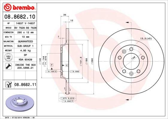 Brembo 08.8682.11 тормозной диск на PEUGEOT 508 SW