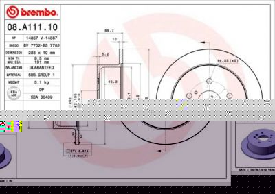 Brembo 08.A111.11 тормозной диск на LEXUS RX (MHU3_, GSU3_, MCU3_)