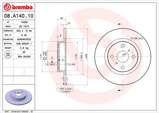 Brembo 08.A140.10 тормозной диск на TOYOTA MR 2 I (AW1_)