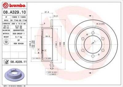 BREMBO Диск тормозной не вент. задний SSANGYONG REXTON (GAB_) (04/02-) R (4840105101, 08.A329.10)