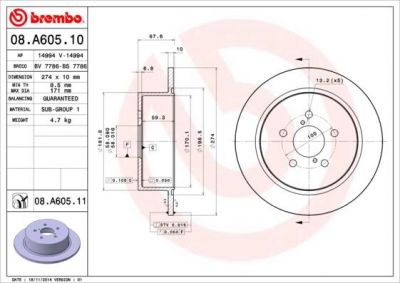 Brembo 08.A605.11 тормозной диск на SUBARU LEGACY IV универсал (BL, BP, B13_)