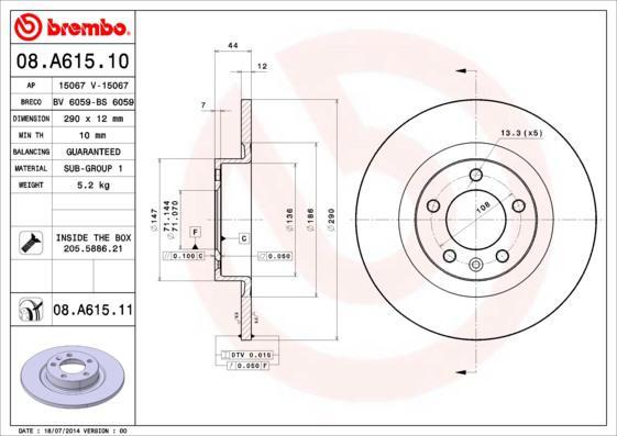 BREMBO Диск тормозной 08.A615.11 (08.A615.11)