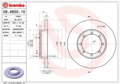 BREMBO 08.A650.10 диск тормозной задний! Renault Master 2.3 DCi 10> (08.A650.10)