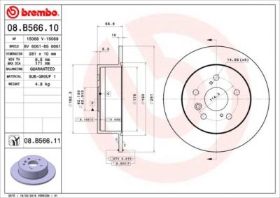 Brembo 08.B566.10 тормозной диск на TOYOTA CAMRY седан (_XV4_)