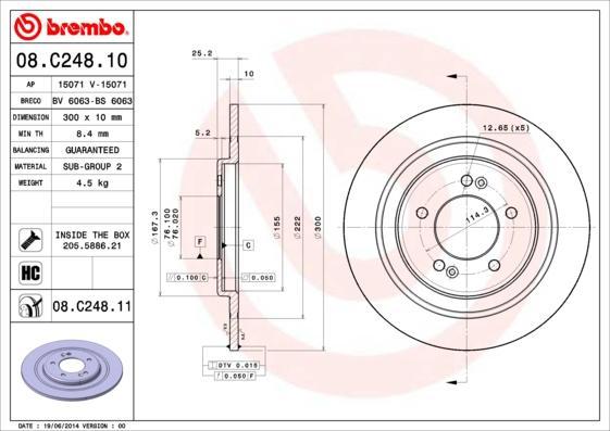 Brembo 08.C248.11 тормозной диск на HYUNDAI i40 CW (VF)