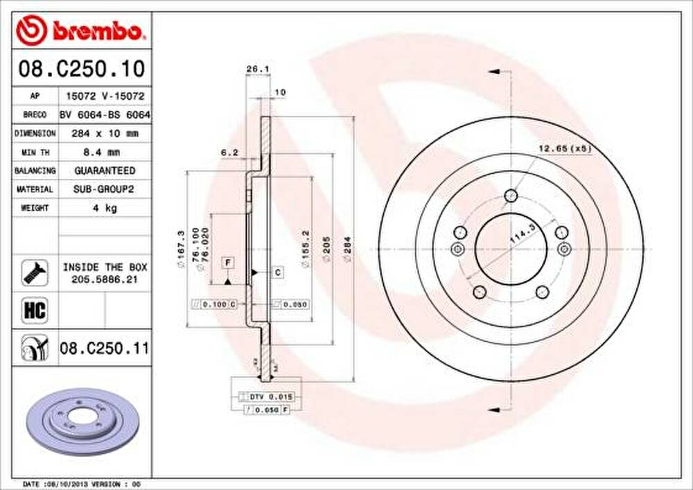 Brembo 08.C250.11 тормозной диск на HYUNDAI i30 (GD)