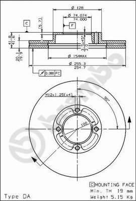 Brembo 09.5019.10 тормозной диск на TOYOTA LITEACE фургон (CM3_V, KM3_V)