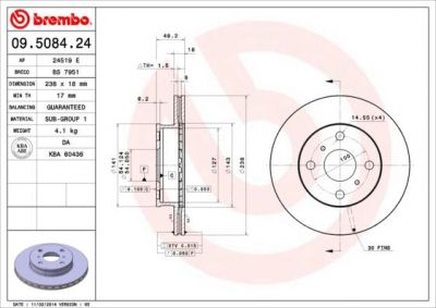 Brembo 09.5084.24 Диск тормозной TOYOTA COROLLA 1.3-1.8 87-97 передний