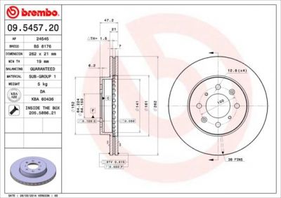 Brembo 09.5457.20 тормозной диск на HONDA CONCERTO седан (HWW)